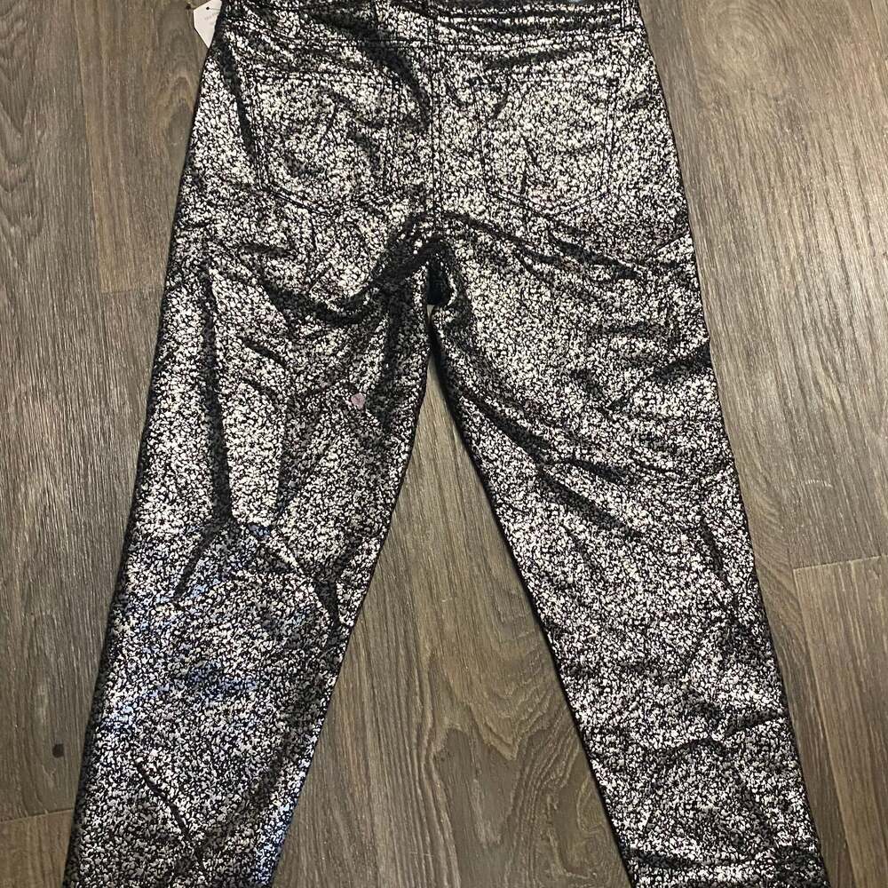 Time and Tru Women's Metallic Silver Mid-Rise Slim Fit Straight Leg Pants